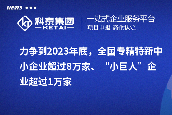 力爭到2023年底，全國專精特新中小企業(yè)超過8萬家、“小巨人”企業(yè)超過1萬家
