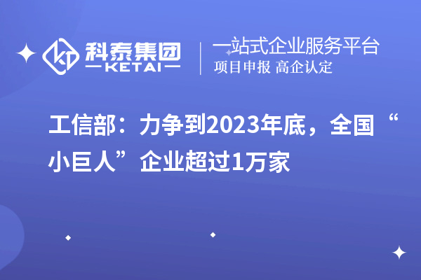 工信部：力爭(zhēng)到2023年底，全國(guó)“小巨人”企業(yè)超過(guò)1萬(wàn)家