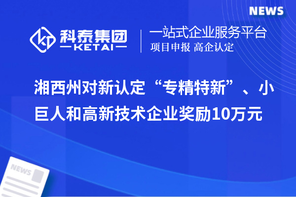 湘西州對新認定“專精特新”、小巨人和高新技術(shù)企業(yè)獎勵10萬元