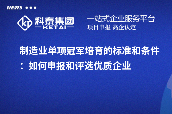 制造業(yè)單項(xiàng)冠軍培育的標(biāo)準(zhǔn)和條件：如何申報和評選優(yōu)質(zhì)企業(yè)