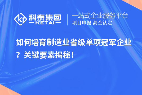 如何培育制造業(yè)省級(jí)單項(xiàng)冠軍企業(yè)？關(guān)鍵要素揭秘！