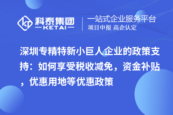 深圳專精特新小巨人企業(yè)的政策支持：如何享受稅收減免，資金補(bǔ)貼，優(yōu)惠用地等優(yōu)惠政策