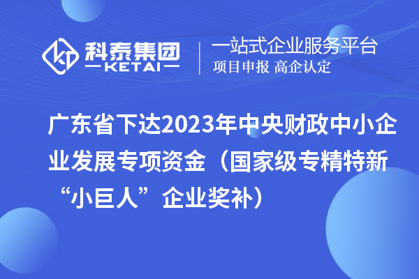 廣東省下達2023年中央財政中小企業(yè)發(fā)展專項資金（國家級專精特新“小巨人”企業(yè)獎補）