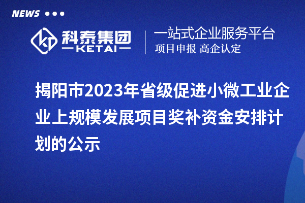 揭陽(yáng)市2023年省級(jí)促進(jìn)小微工業(yè)企業(yè)上規(guī)模發(fā)展項(xiàng)目獎(jiǎng)補(bǔ)資金安排計(jì)劃的公示