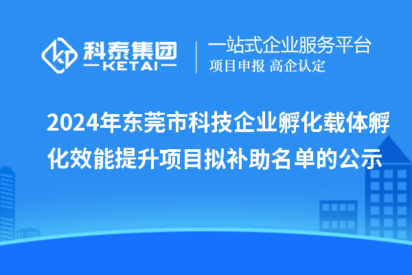 2024年東莞市科技企業(yè)孵化載體孵化效能提升項目擬補助名單的公示
