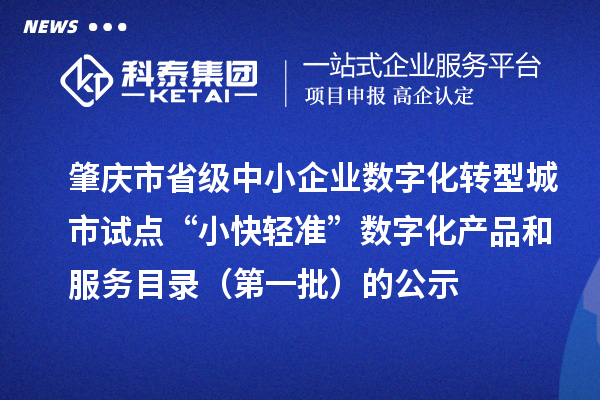 肇慶市省級中小企業(yè)數(shù)字化轉(zhuǎn)型城市試點“小快輕準(zhǔn)”數(shù)字化產(chǎn)品和服務(wù)目錄（第一批）的公示