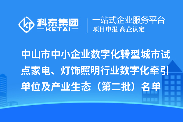 中山市中小企業(yè)數(shù)字化轉(zhuǎn)型城市試點(diǎn)家電、燈飾照明行業(yè)數(shù)字化牽引單位及產(chǎn)業(yè)生態(tài)（第二批）名單公布