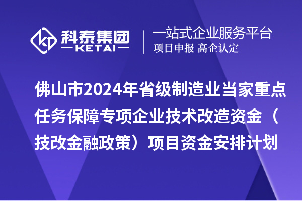 佛山市2024年省級制造業(yè)當家重點任務(wù)保障專項企業(yè)技術(shù)改造資金（技改金融政策）項目資金安排計劃的公示