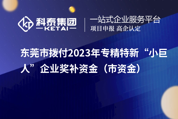 東莞市撥付2023年專精特新“小巨人”企業(yè)獎補(bǔ)資金（市資金）
