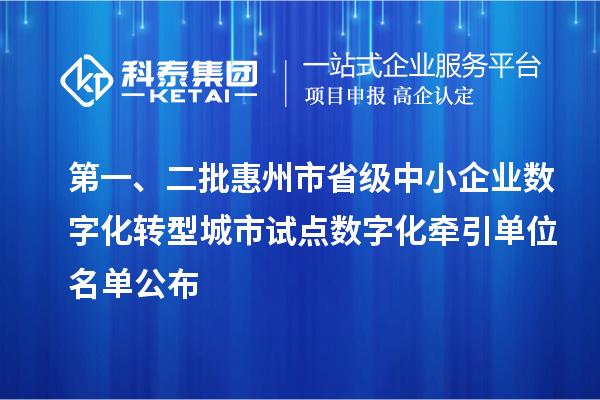 第一、二批惠州市省級中小企業(yè)數(shù)字化轉(zhuǎn)型城市試點(diǎn)數(shù)字化牽引單位名單公布