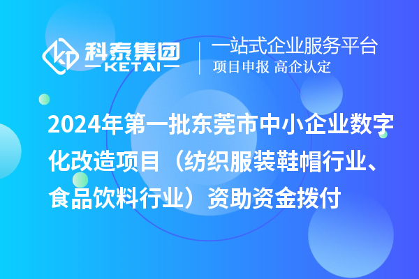2024年第一批東莞市中小企業(yè)數(shù)字化轉(zhuǎn)型城市試點(diǎn)專項(xiàng)資金中小企業(yè)數(shù)字化改造項(xiàng)目（紡織服裝鞋帽行業(yè)、食品飲料行業(yè)）資助資金撥付